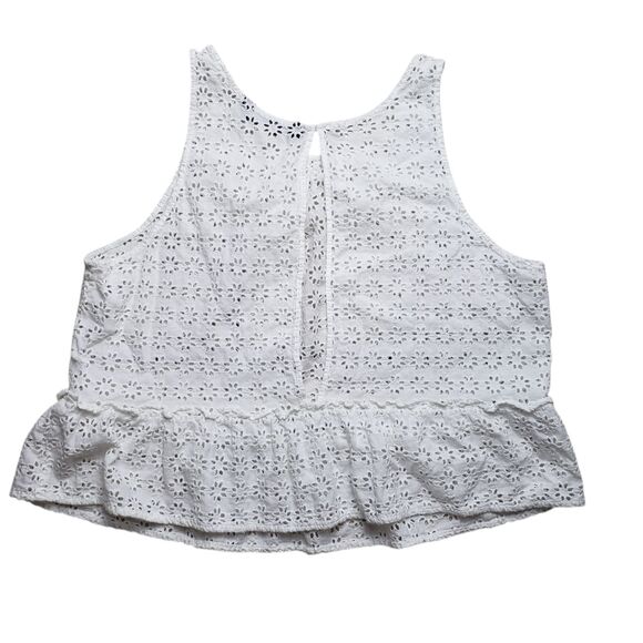 Zara Peplum Eyelet Top Womens Large White Blouse Sleeveless Floral Lace Boho - Picture 6 of 8